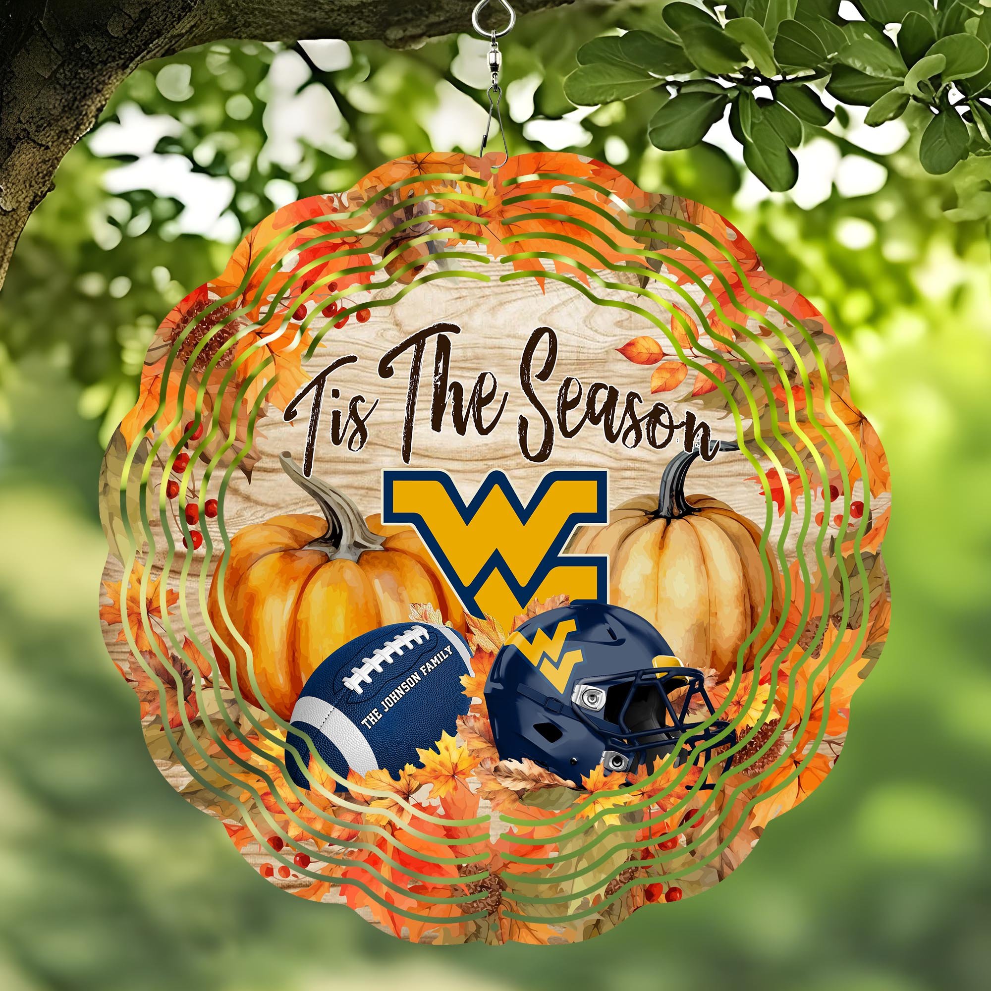 West Virginia Mountaineers Wind Spinner Custom Family Name And Choose Your Quotes, Sport Wind Spinner, Sport Lover Gifts ETRG-59864